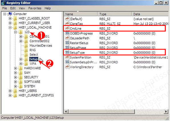 08 reset pass regedit load hive file system key name setup isatisserver