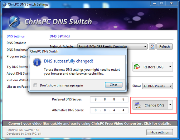 تغییر DNS توسط نرم افزار Chris-PC DNS switch