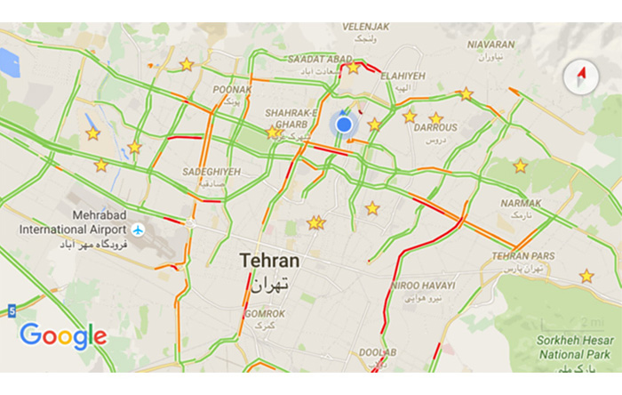 گوگل مپس ترافیک تهران