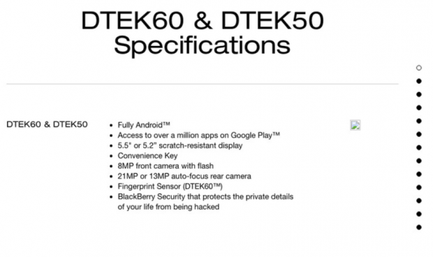 گوشی DTEK60 بلک بری از حسگر اثر انگشت برخوردار خواهد بود