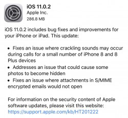 اپل آپدیت آی او اس 11.0.2 را برای رفع یک مشکل مهم منتشر کرد